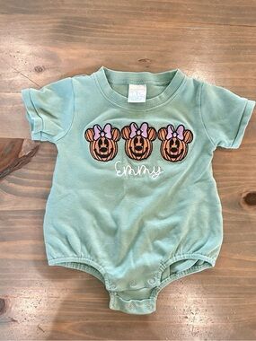 LTC Green Minnie Mouse Pumpkin Embroidered Bubble Onesie